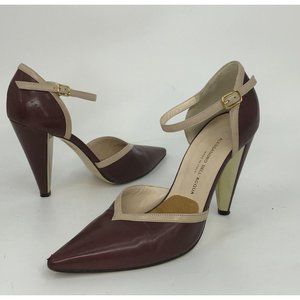 Alessandro Dell‘Acqua Women’s Burgandy Cream Fine Leather Metal Dress Shoes 8.5